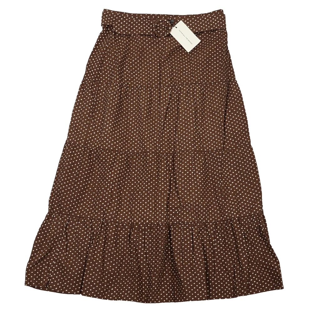 Faithfull The Brand Farida Midi Skirt Womens US 8 Brown White Bonnie Polka Dot